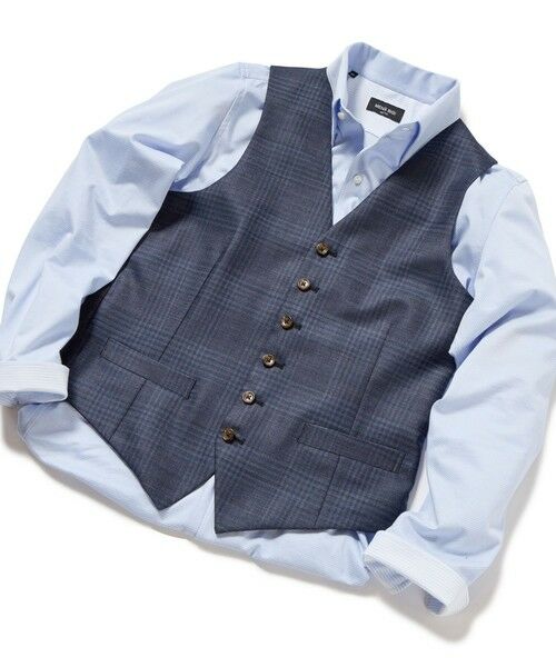 MEN'S BIGI / メンズビギ ベスト | ブライトインディゴ調チェックストレッチベスト＜スリーピース対応＞（ネイビー）