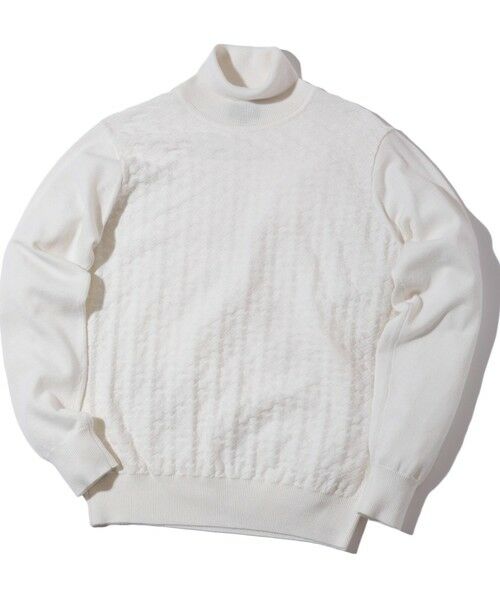 MEN'S BIGI / メンズビギ ニット・セーター | ランダムヘリンボン編み12Gジャカードハイネックニット（ホワイト）