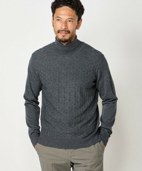 MEN'S BIGI / メンズビギ ニット・セーター | ランダムヘリンボン編み12Gジャカードハイネックニット | 詳細5