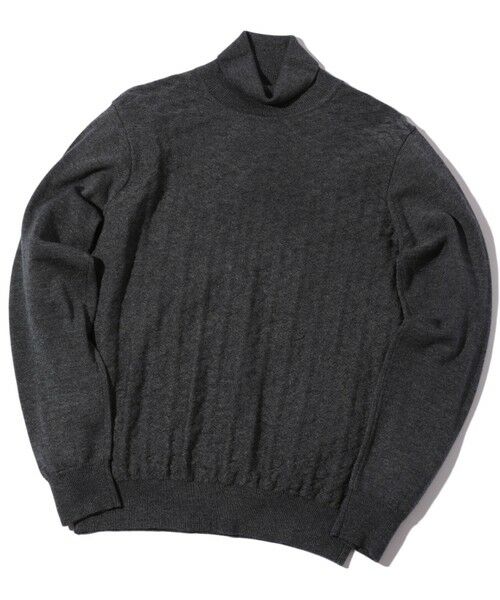 MEN'S BIGI / メンズビギ ニット・セーター | ランダムヘリンボン編み12Gジャカードハイネックニット（チャコールグレー）