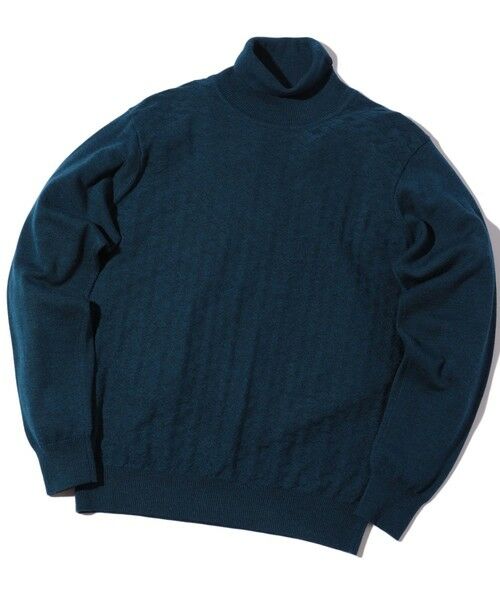 MEN'S BIGI / メンズビギ ニット・セーター | ランダムヘリンボン編み12Gジャカードハイネックニット（エメラルド）