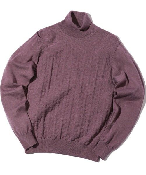 MEN'S BIGI / メンズビギ ニット・セーター | ランダムヘリンボン編み12Gジャカードハイネックニット（パープル系）