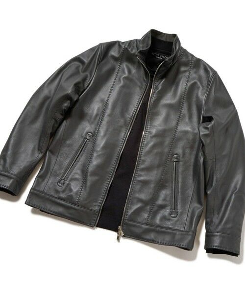 MEN'S BIGI / メンズビギ レザーブルゾン・ジャケット | クロームタンニングレザージャケット（ダークグレー）