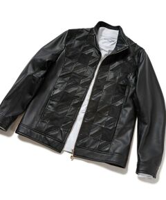 MEN'S BIGI / メンズビギ レザーブルゾン・ジャケット | クロームタンニングレザー千鳥格子コンビジャケット