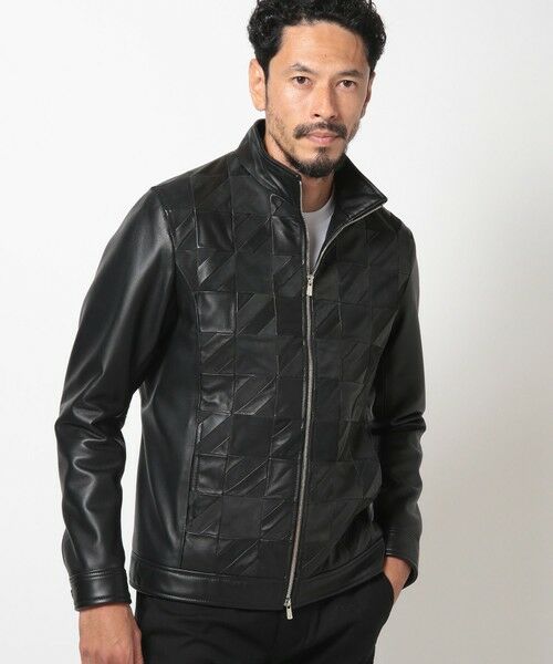 MEN'S BIGI / メンズビギ レザーブルゾン・ジャケット | クロームタンニングレザー千鳥格子コンビジャケット | 詳細4