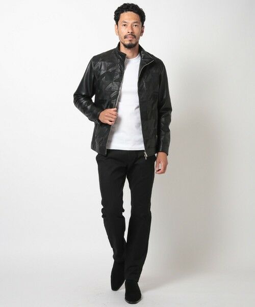 MEN'S BIGI / メンズビギ レザーブルゾン・ジャケット | クロームタンニングレザー千鳥格子コンビジャケット | 詳細5