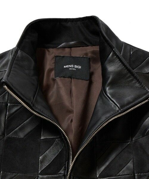 MEN'S BIGI / メンズビギ レザーブルゾン・ジャケット | クロームタンニングレザー千鳥格子コンビジャケット | 詳細7