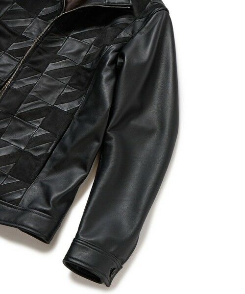 MEN'S BIGI / メンズビギ レザーブルゾン・ジャケット | クロームタンニングレザー千鳥格子コンビジャケット | 詳細8