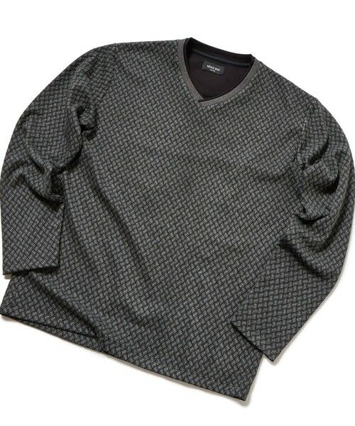 MEN'S BIGI / メンズビギ Tシャツ | フクレジャカードVネックカットソー（グレー系）