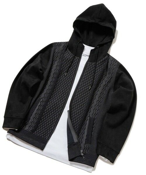 MEN'S BIGI / メンズビギ スウェット | ニットコンビパーカ（ブラック）