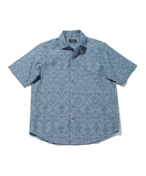 MEN'S BIGI / メンズビギ シャツ・ブラウス | コットンダンガリーエスニックプリント半袖シャツ（ブルー系）