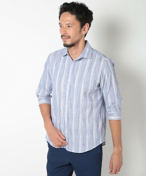 MEN'S BIGI / メンズビギ シャツ・ブラウス | 変形タックサッカーストライプ7分シャツ | 詳細1
