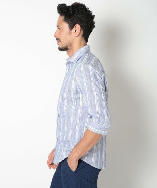 MEN'S BIGI / メンズビギ シャツ・ブラウス | 変形タックサッカーストライプ7分シャツ | 詳細2