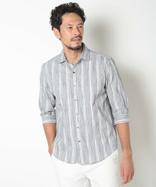 MEN'S BIGI / メンズビギ シャツ・ブラウス | 変形タックサッカーストライプ7分シャツ | 詳細11