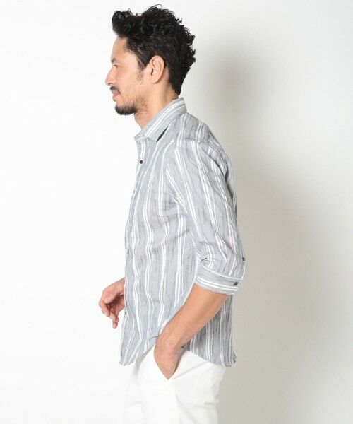 MEN'S BIGI / メンズビギ シャツ・ブラウス | 変形タックサッカーストライプ7分シャツ | 詳細12