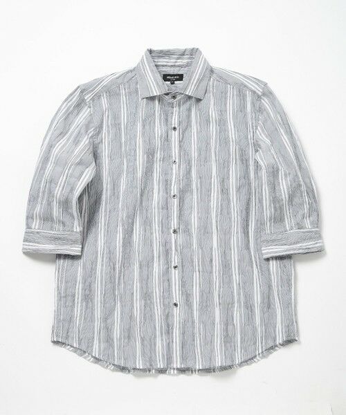 MEN'S BIGI / メンズビギ シャツ・ブラウス | 変形タックサッカーストライプ7分シャツ（ネイビー）