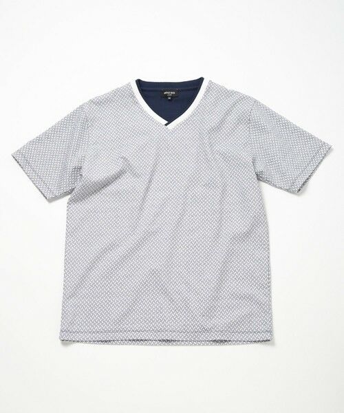 MEN'S BIGI / メンズビギ Tシャツ | 膨れジャカードVネックTシャツ（ブルー系）