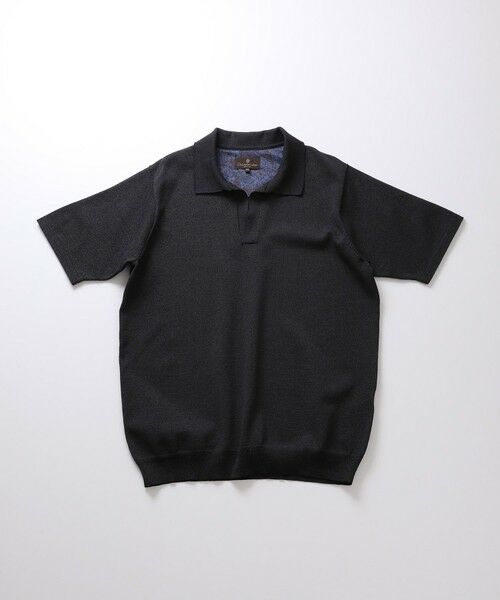 MEN'S BIGI / メンズビギ ポロシャツ | LIBERTYプリントスキッパーニットポロシャツ（ブラック）
