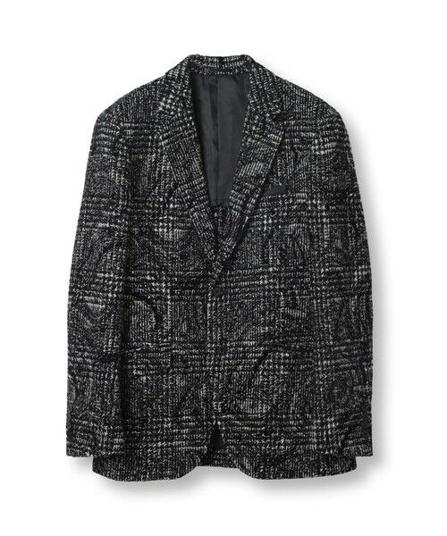 MEN'S BIGI / メンズビギ テーラードジャケット | グレンチェックフロッキープリントジャケット（ブラック）