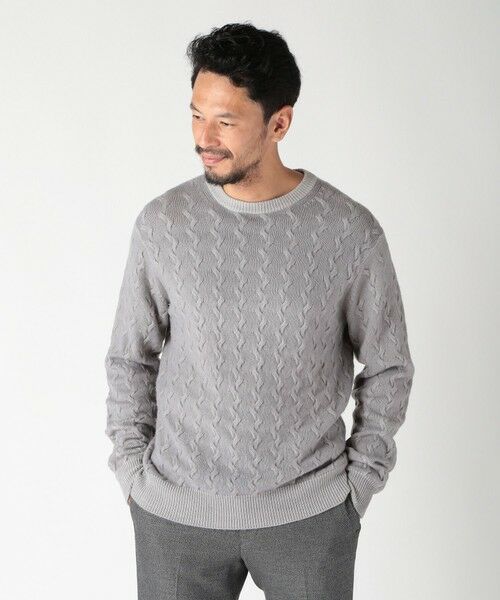 MEN'S BIGI / メンズビギ ニット・セーター | 5G スノー加工ケーブルクルーニット（グレー）