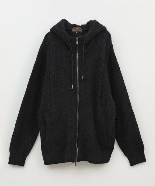 MEN'S BIGI / メンズビギ ニット・セーター | ケーブルニットパーカー（ブラック）