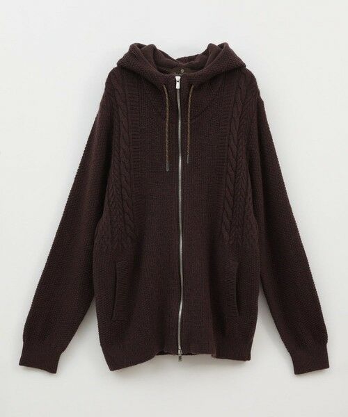 MEN'S BIGI / メンズビギ ニット・セーター | ケーブルニットパーカー（ブラウン）