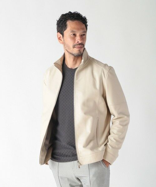 MEN'S BIGI / メンズビギ レザーブルゾン・ジャケット | スタンドカラーシングルライダース レザージャケット | 詳細1