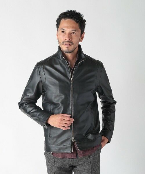 MEN'S BIGI / メンズビギ レザーブルゾン・ジャケット | スタンドカラーシングルライダース レザージャケット | 詳細14