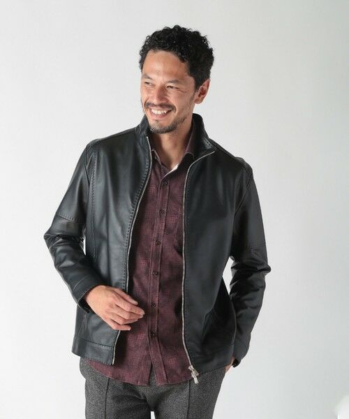 MEN'S BIGI / メンズビギ レザーブルゾン・ジャケット | スタンドカラーシングルライダース レザージャケット | 詳細15