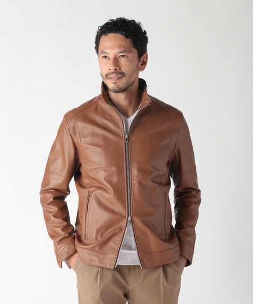 MEN'S BIGI / メンズビギ レザーブルゾン・ジャケット | スタンドカラーシングルライダース レザージャケット | 詳細18