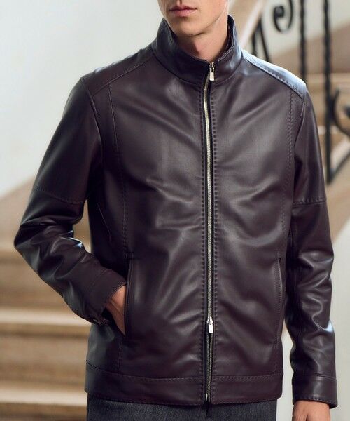 MEN'S BIGI / メンズビギ レザーブルゾン・ジャケット | スタンドカラーシングルライダース レザージャケット | 詳細25