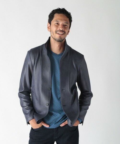 MEN'S BIGI / メンズビギ その他アウター | レザー調ダンボールジャージスタンドカラージャケット | 詳細16