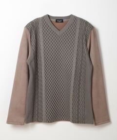 MEN'S BIGI / メンズビギ Tシャツ | ニット×フェイクスエードVネックカットソー