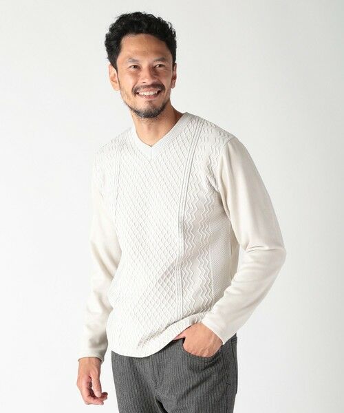 MEN'S BIGI / メンズビギ Tシャツ | ニット×フェイクスエードVネックカットソー | 詳細1