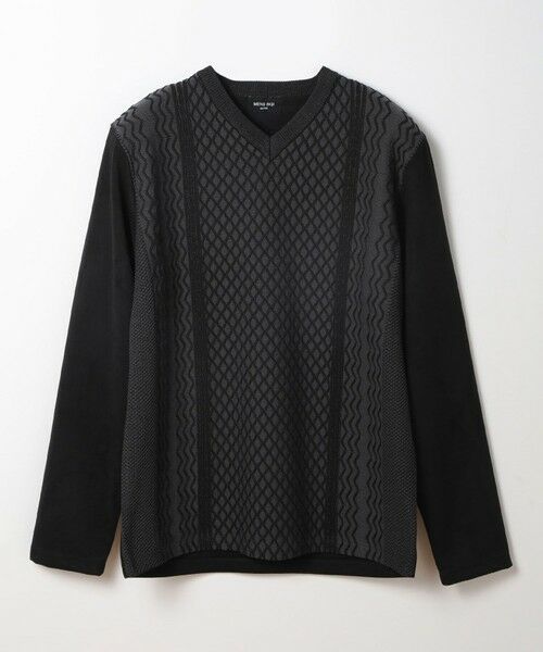 MEN'S BIGI / メンズビギ Tシャツ | ニット×フェイクスエードVネックカットソー（ブラック）