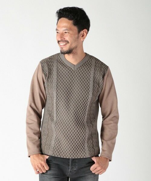 MEN'S BIGI / メンズビギ Tシャツ | ニット×フェイクスエードVネックカットソー | 詳細14