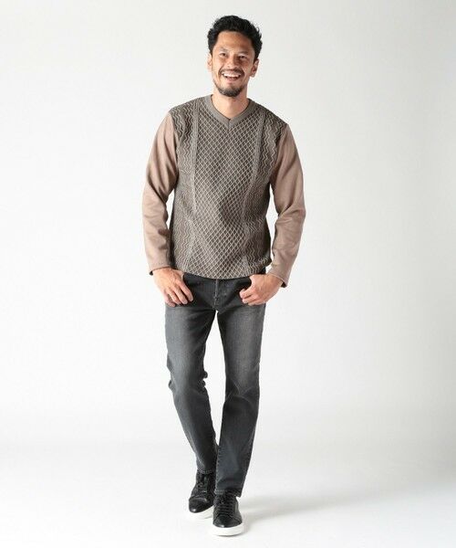 MEN'S BIGI / メンズビギ Tシャツ | ニット×フェイクスエードVネックカットソー | 詳細15