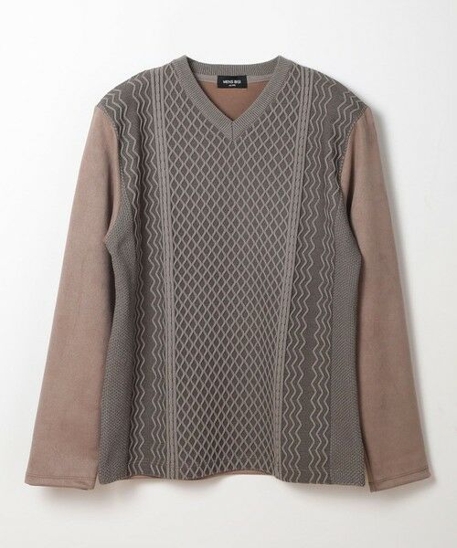 MEN'S BIGI / メンズビギ Tシャツ | ニット×フェイクスエードVネックカットソー（ブラウン）