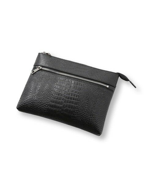 MEN'S BIGI / メンズビギ クラッチ・パーティバッグ | クロコ風レザー横型マルチクラッチバッグ（ブラック）