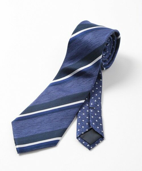 MEN'S BIGI / メンズビギ ネクタイ | シャンブレーストライプ/ドット柄クレリックタイ（ネイビー）