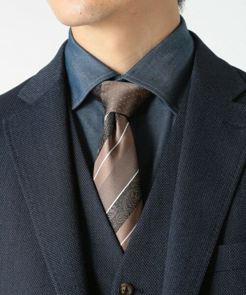 MEN'S BIGI / メンズビギ ネクタイ | ストライプシャドーペイズリー/ピンドット柄クレリックタイ | 詳細1