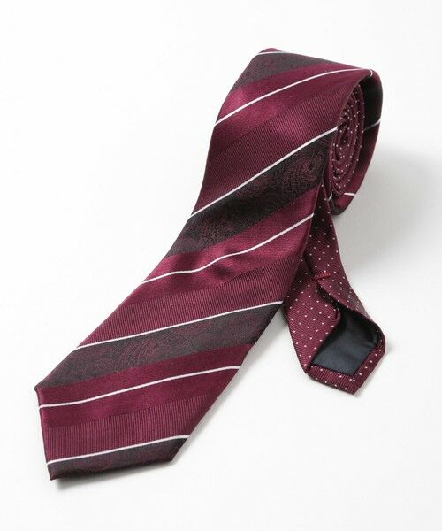 MEN'S BIGI / メンズビギ ネクタイ | ストライプシャドーペイズリー/ピンドット柄クレリックタイ（ボルドー）