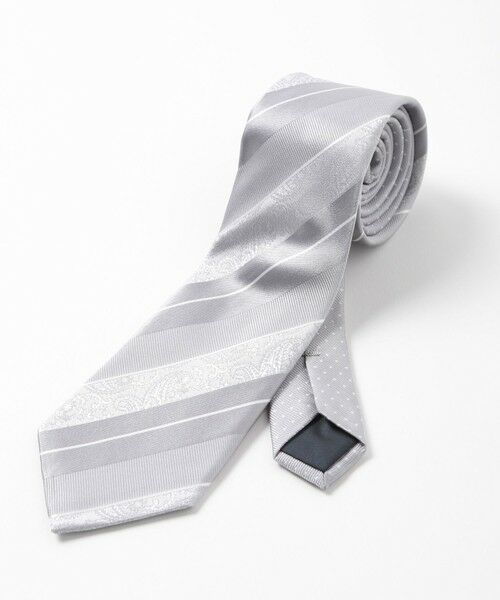 MEN'S BIGI / メンズビギ ネクタイ | ストライプシャドーペイズリー/ピンドット柄クレリックタイ（シルバー）