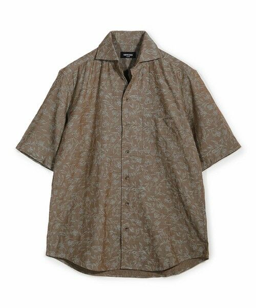 MEN'S BIGI / メンズビギ シャツ・ブラウス | ジャガードワンピースカラーハーフスリーブシャツ（ブラウン）
