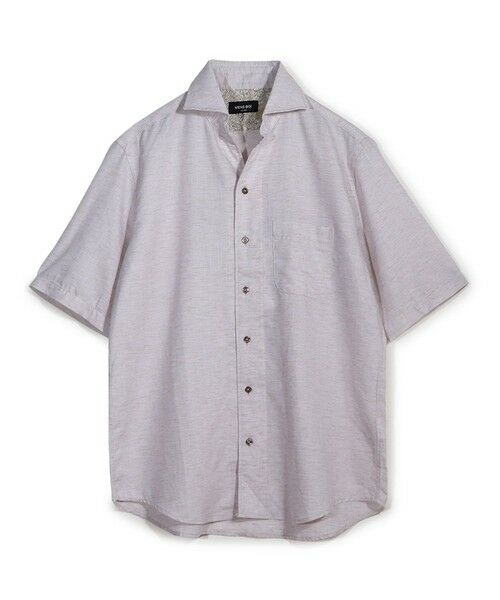 MEN'S BIGI / メンズビギ シャツ・ブラウス | ヘリンボーンワンピースカラーハーフスリーブシャツ（ベージュ）