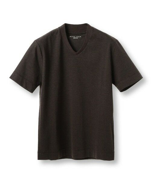 MEN'S BIGI / メンズビギ Tシャツ | 【ACTIVE TAILOR/アクティブテイラー】シルケットスムースVネックTシャツ＜接触冷感 / UVカット＞（ブラウン）