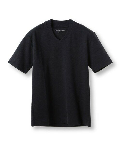 MEN'S BIGI / メンズビギ Tシャツ | 【ACTIVE TAILOR/アクティブテイラー】シルケットスムースVネックTシャツ＜接触冷感 / UVカット＞（ネイビー）
