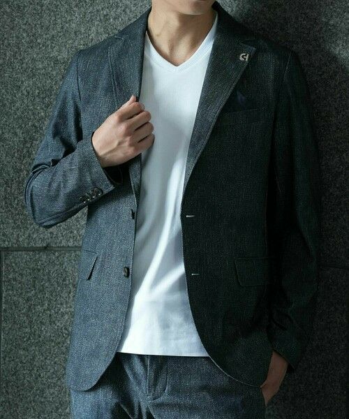 MEN'S BIGI / メンズビギ テーラードジャケット | 【COLE HAAN/コール ハーン】別注 トリコットメッシュデニムプリントジャケット＜吸水速乾/EASY CARE＞ | 詳細4