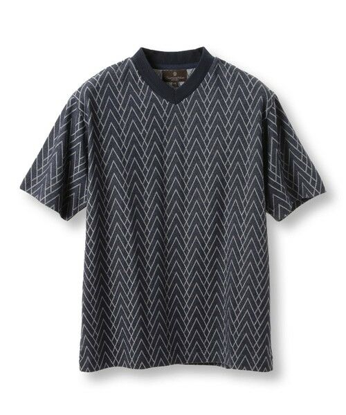MEN'S BIGI / メンズビギ Tシャツ | リンクスジャガードVネックTEE（ネイビー）