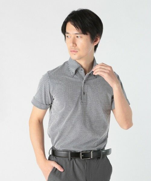 MEN'S BIGI / メンズビギ ポロシャツ | 千鳥柄ジャカードニットジャージポロ（ネイビー系）